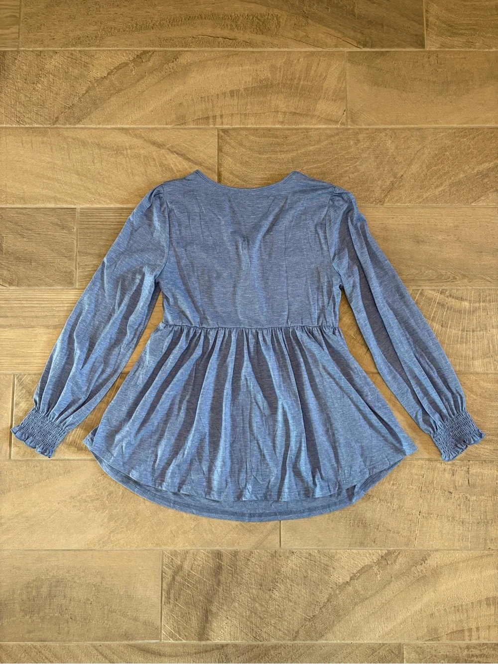 Blue Smocked Maternity Nursing Top Long Sleeve Babydoll Blouse Pregnancy -Medium - Picture 5 of 6